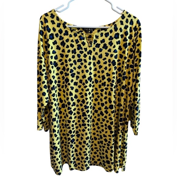 IMAN Tops - IMAN Yellow Black Animal Print Blouse Top Women’s Plus Sz 1X